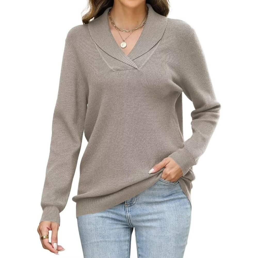 Womens Fall Knit Sweater V Neck Long Sleeve Casual Office Wear